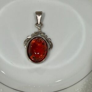 Vintage .925 Sterling Silver Baltic Cognac Amber Pendant